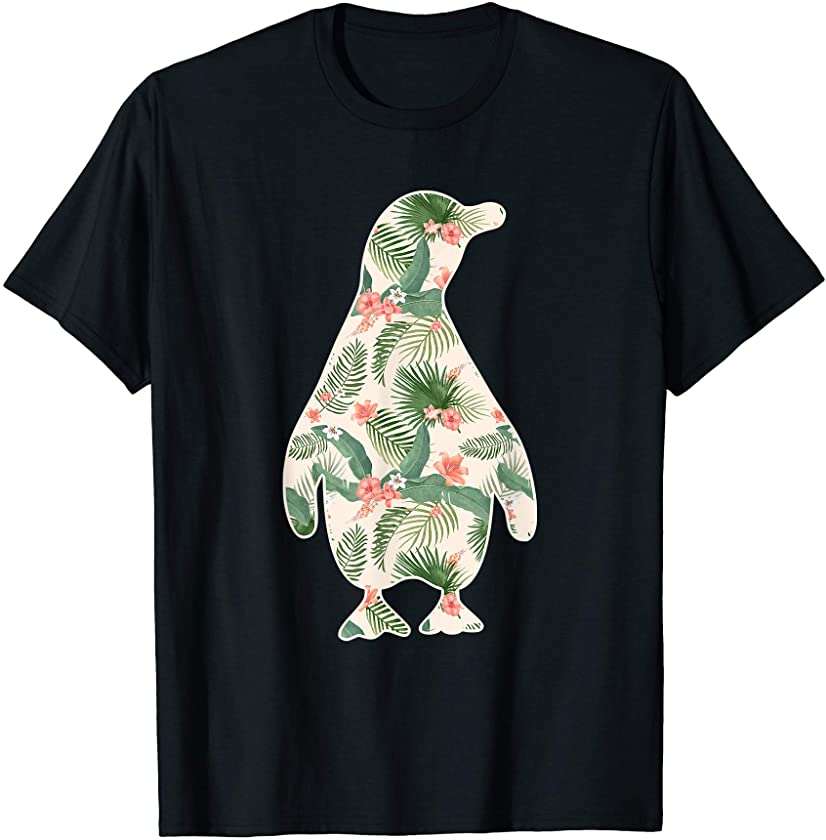 Penguin Flower Girl Print Floral Bird Hawaiian Women Gift T-Shirt