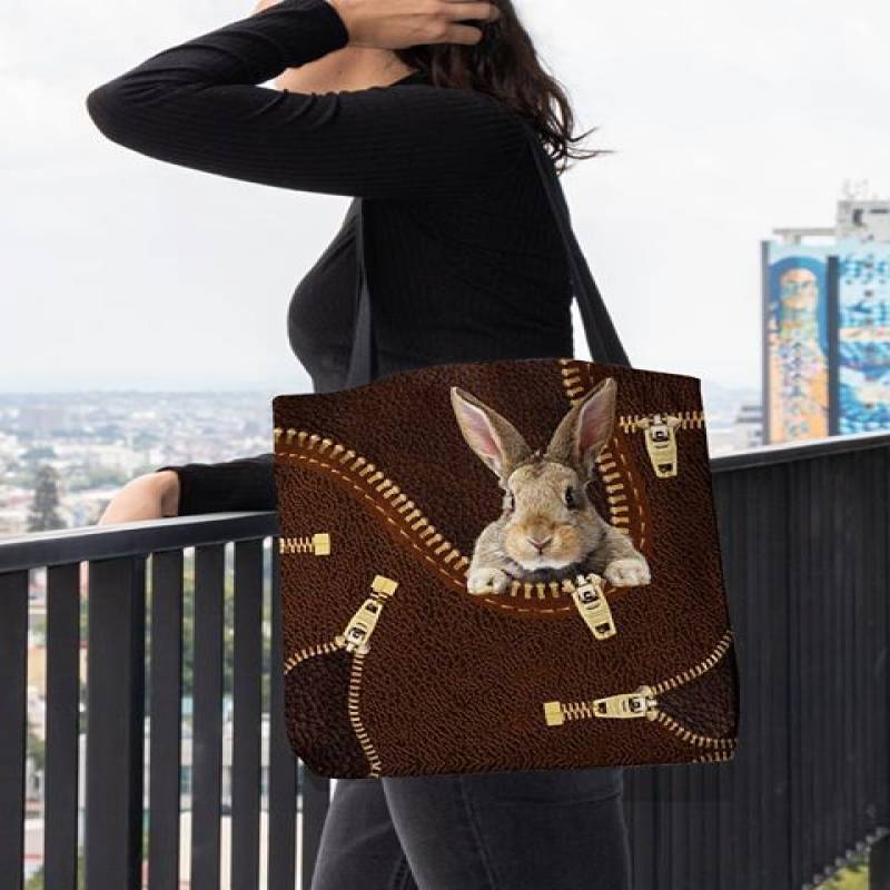 Rabbit Zip – Leather-Effect Printing Canvas Tote All-Over Tote