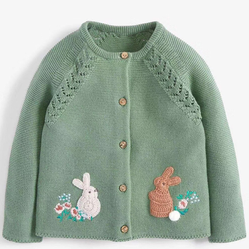 Jumping Meters Toddlers White Flowers Rabbit Baby Knitted Cardigans Girls Winter Clothes Children’s Sweaters 2-7 years alx