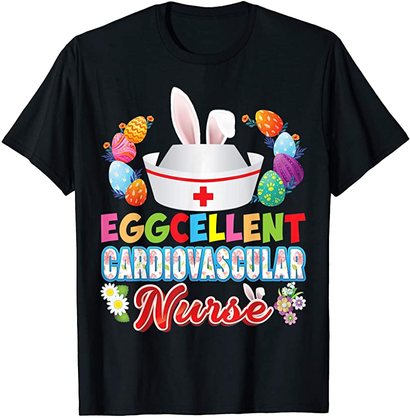 Cardiovascular Nurse Bunny Ears Face Cute Easter Eggs Hunt T-Shirt