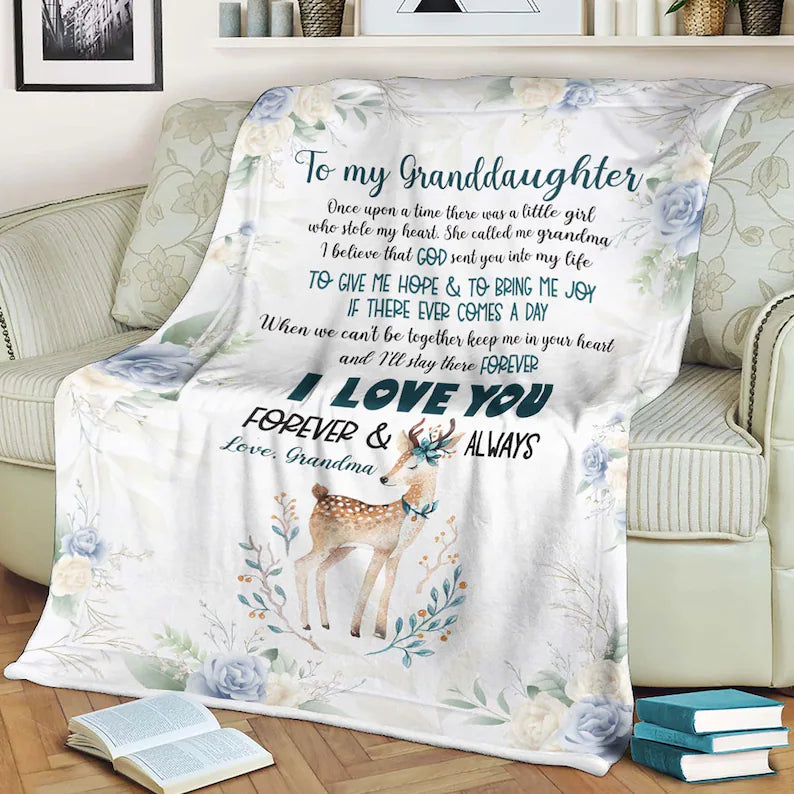 To My Granddaughter Blanket, Cute Little Reindeer Blanket, Mother’S Day Birthday,Gift For Granddaughter Family Home Decor Bedding Couch Sofa Soft And Comfy Cozy