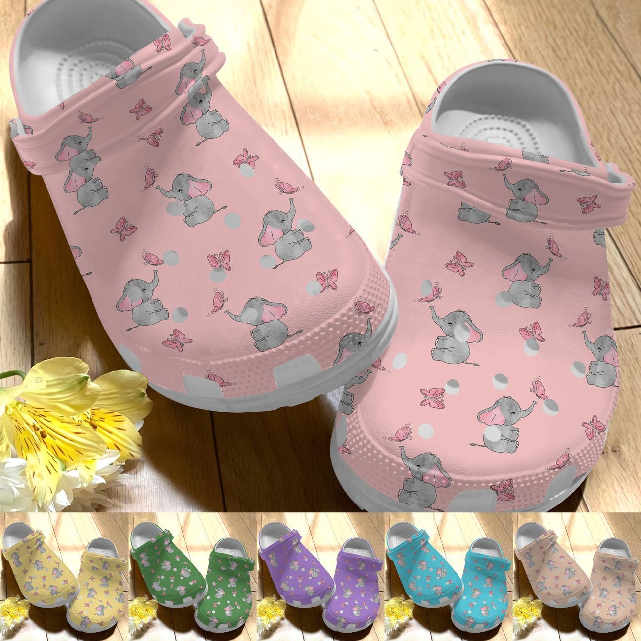 Elephant Personalize Clog, Custom Name, Text, Fashion Style For Women, Men, Kid, Print 3D Whitesole Baby Elephant