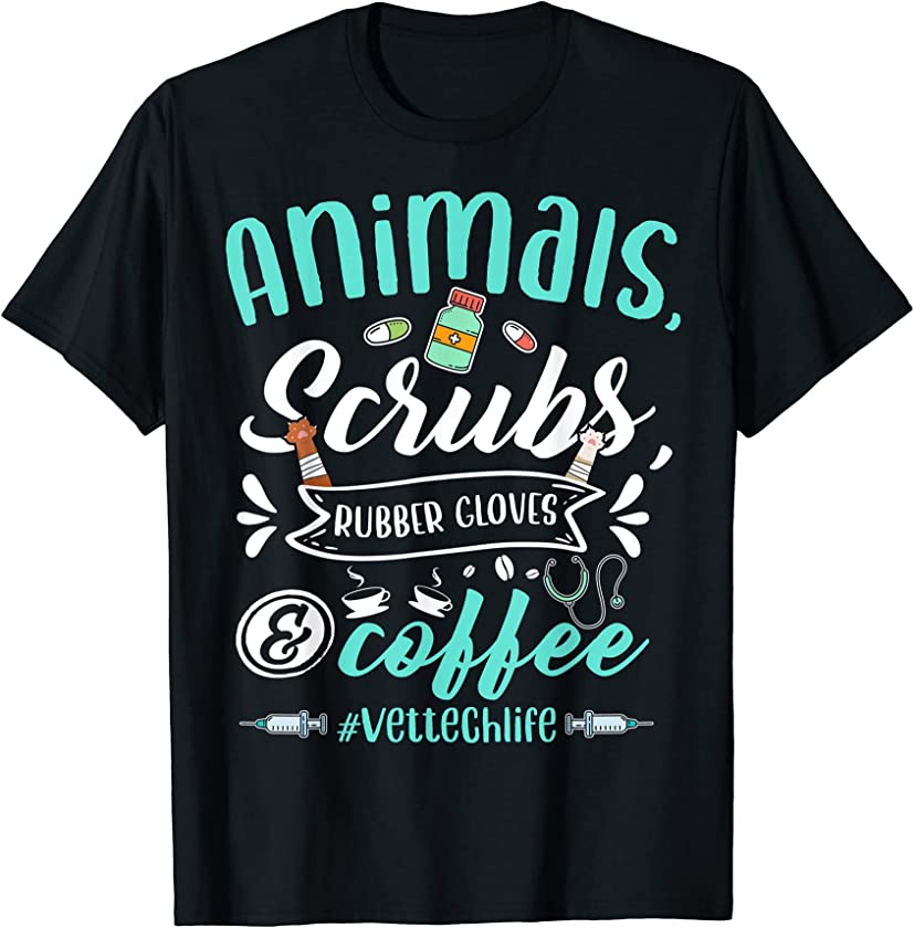 Veterinary Technician Animals Scrubs And Coffee Vet Tech T-Shirt