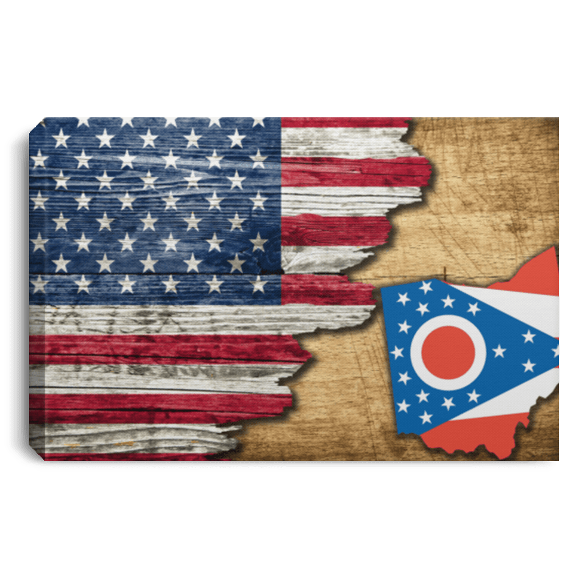 United States/Ohio Flag Ripped Effect 24X16 Inches  Landscape Canvas .75In Frame