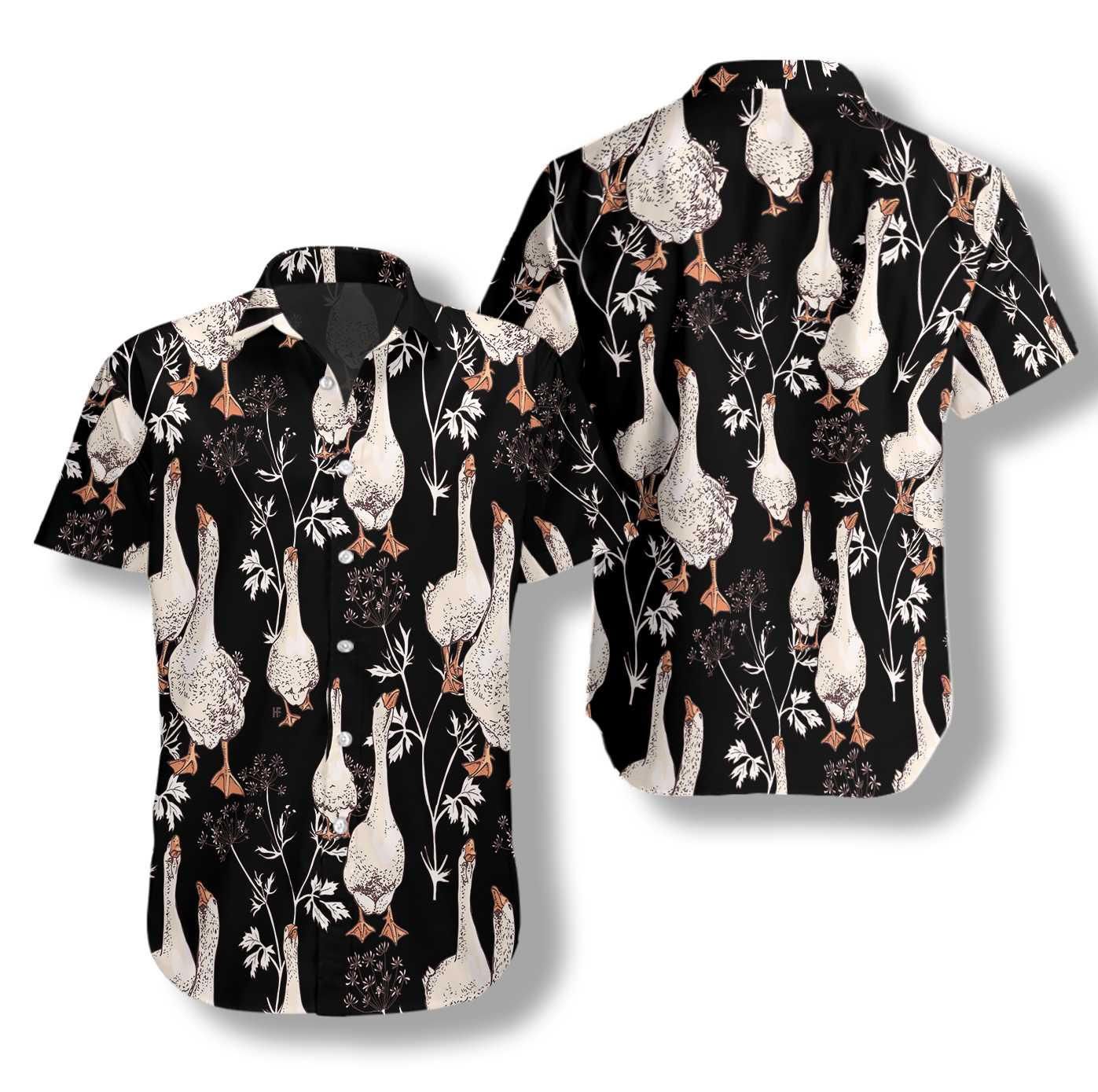 Seamless Gooses Pattern Shirt For Men Hawaii Ha31915