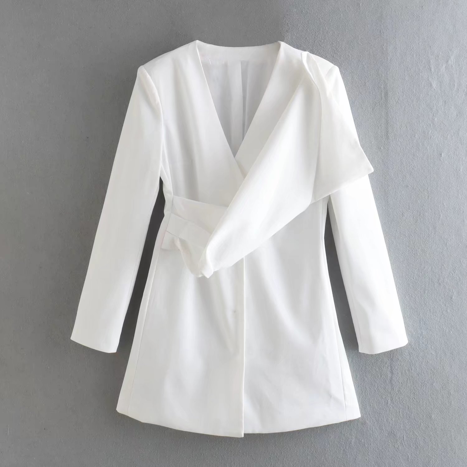 Spring 2022 Women White Elegant Short Blazer Dress V Neck Vintage Long Sleeve Office Lady Fashion Solid Chic Mini Dress Vestidos alx