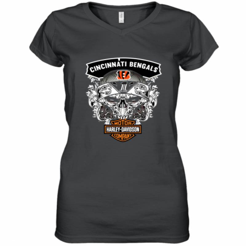 Skull Cincinnati Bengals Harley Davidson shirt Women's V-Neck T-Shirt