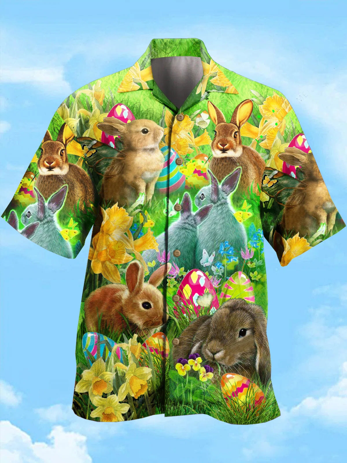 Colofull Easter Bunny 02, Unisex Print Aloha Short Sleeve Casual Shirt