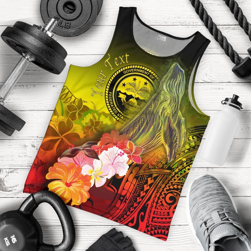 Federated States Of Micronesia Custom Personalised Men’S Tank Top – Humpback Whale With Tropical Flowers (Yellow)