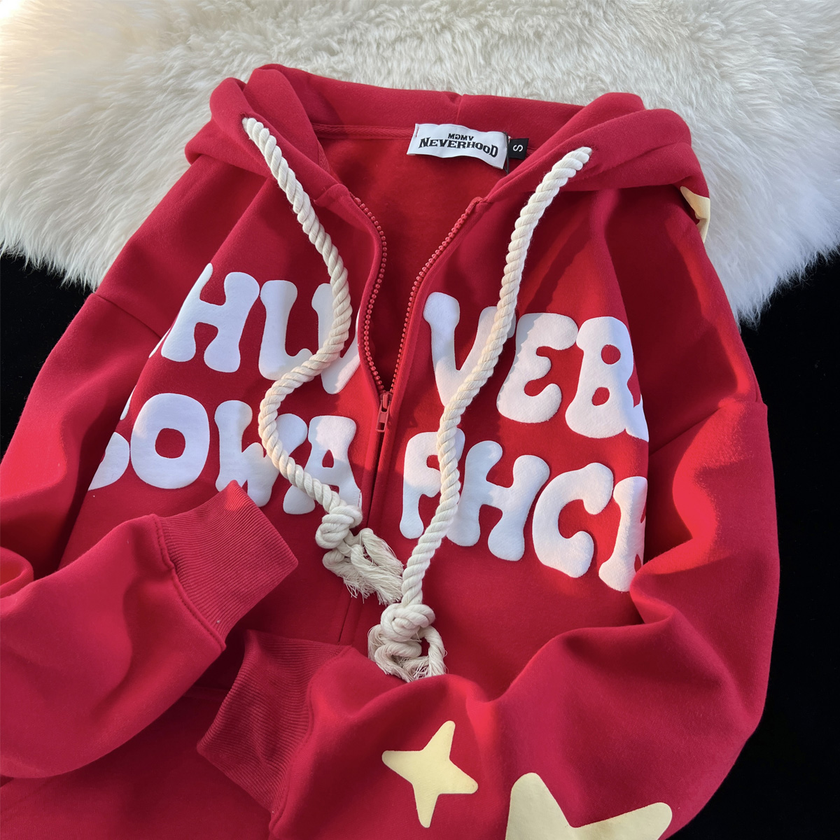 American sweet cool foam print star hoodie female Y2K Goth punk Harajuku street zipper hoodie female minority couple thick coat alx