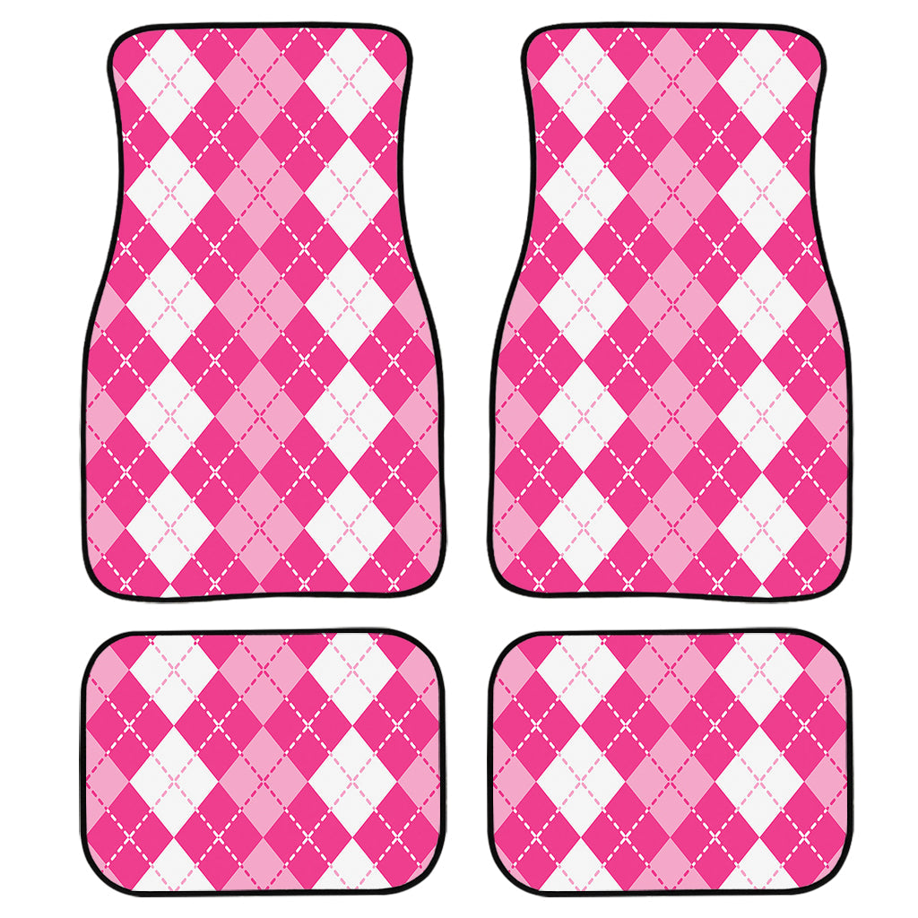 Pink And White Argyle Pattern Print Front And Back Car Floor Mats, Front Car Mat