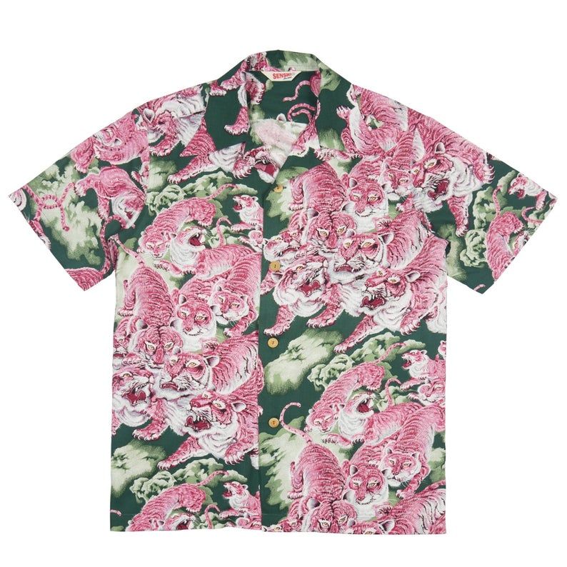 One Hundred Tigers Pink Green Amazing Design Hawaii Shirt Ha66628