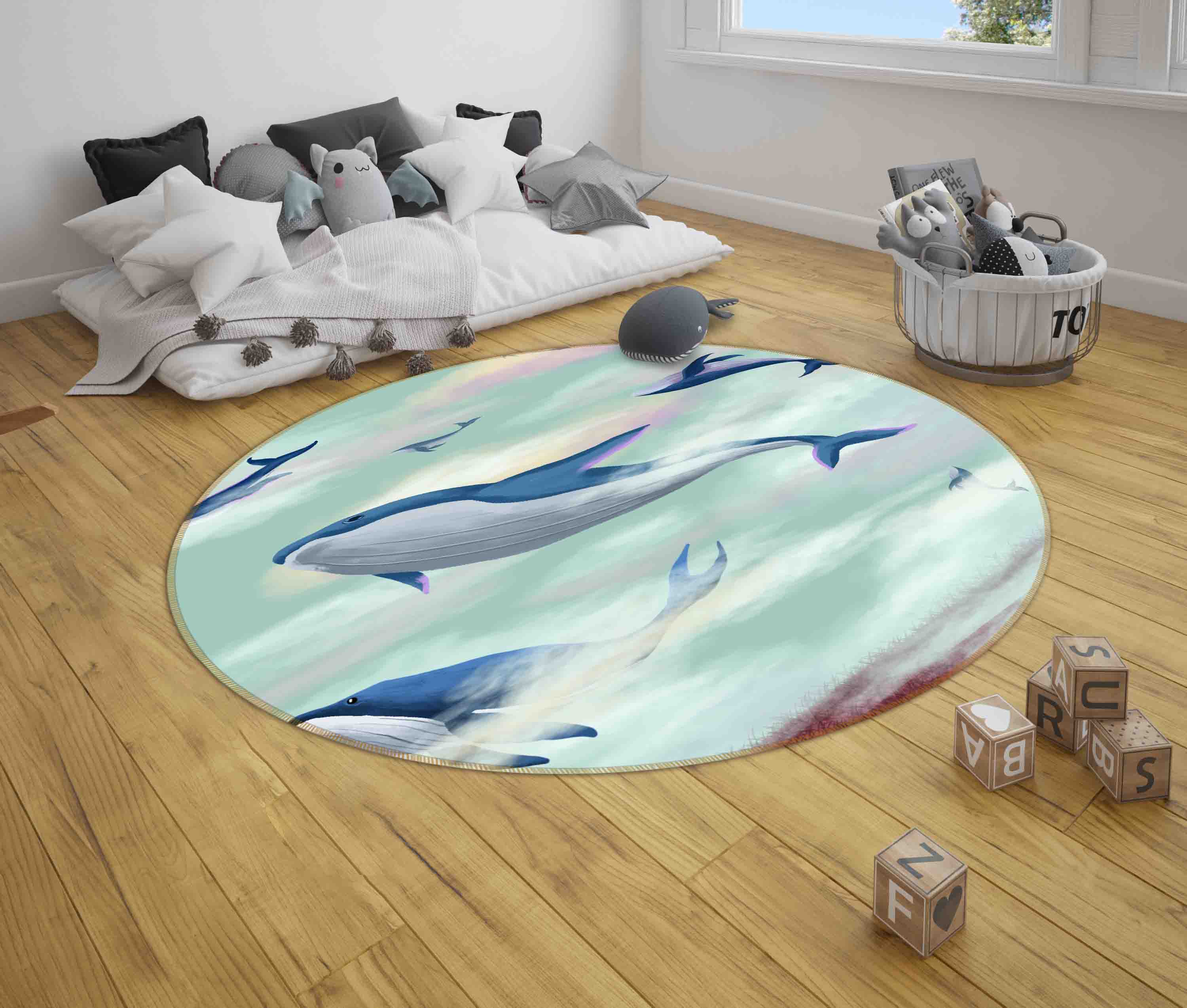 3D Cartoon Animal Dolphin Kids Non-Slip Round Rug Mat 5