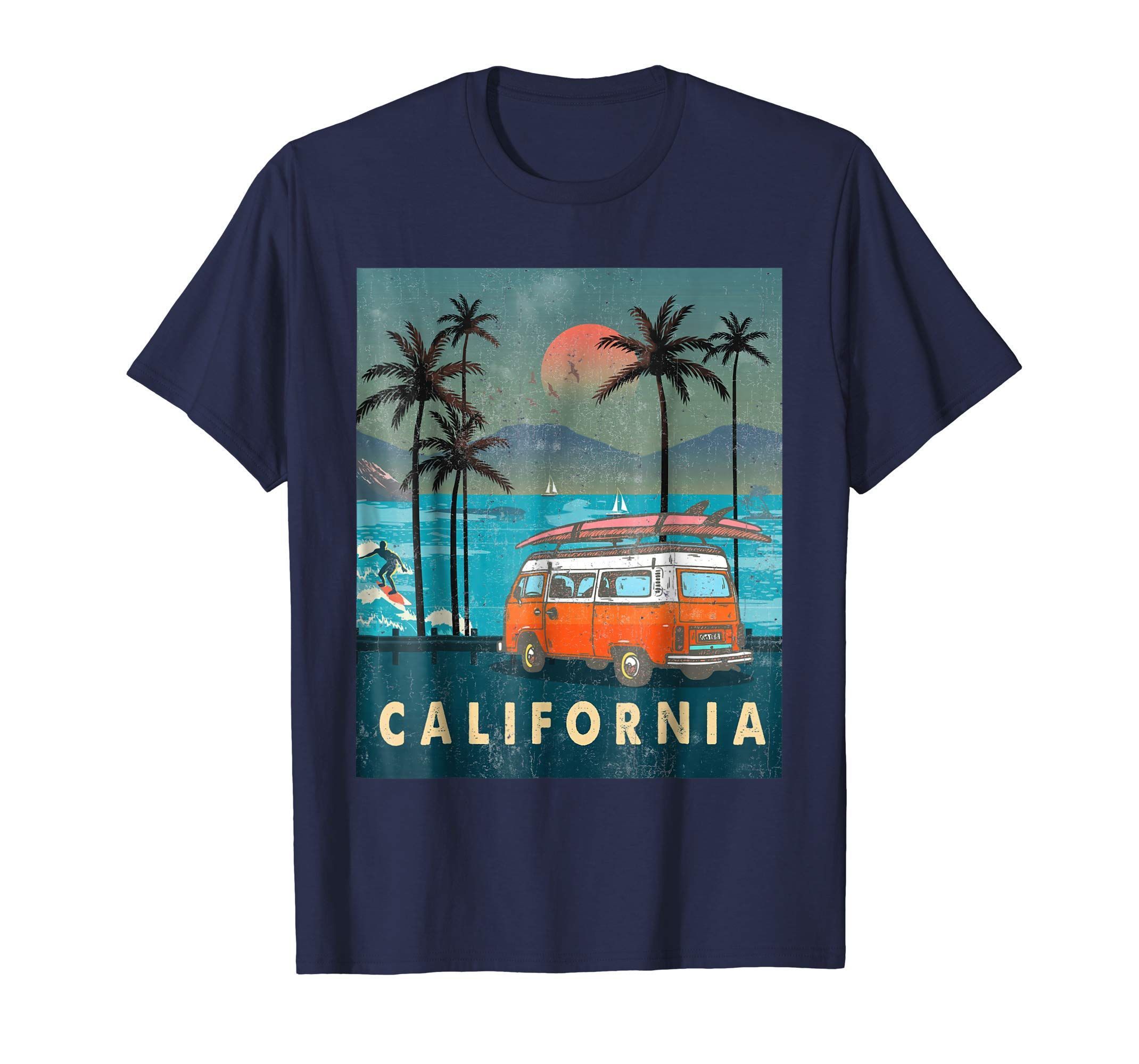 California Flag Vintage Retro Surf Van Palms Teesm Shirt