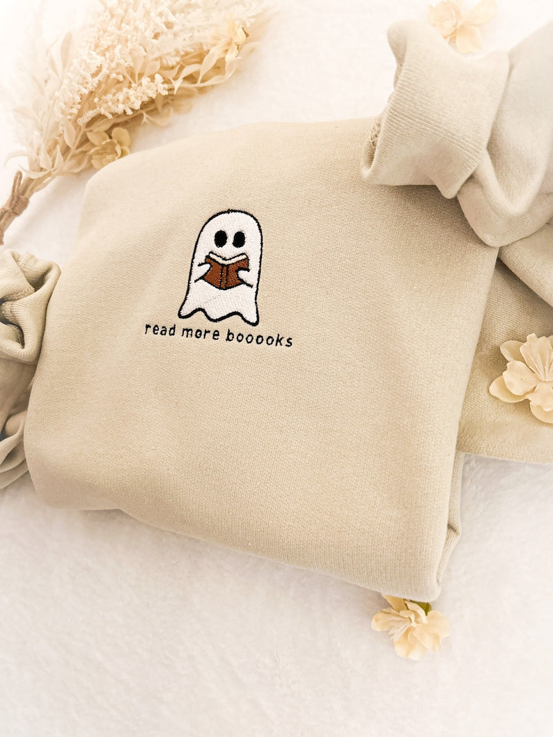 Embroidered Ghost Read More Books Sweatshirt Crewneck Sweatshirt All Over Print Sweatshirt For Women Sweatshirt For Men Sws2495