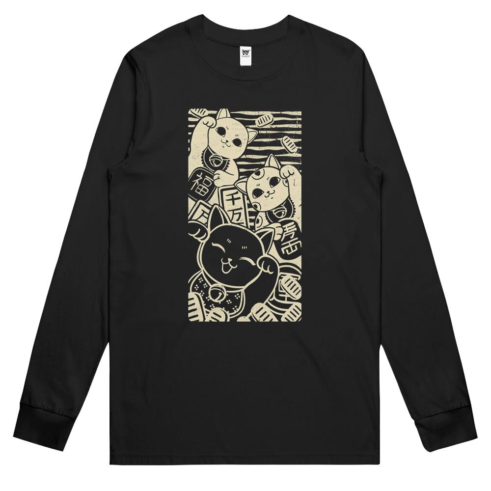 Maneki Nekos – Lucky Cats Japanese Style Design Long Sleeve T Shirts