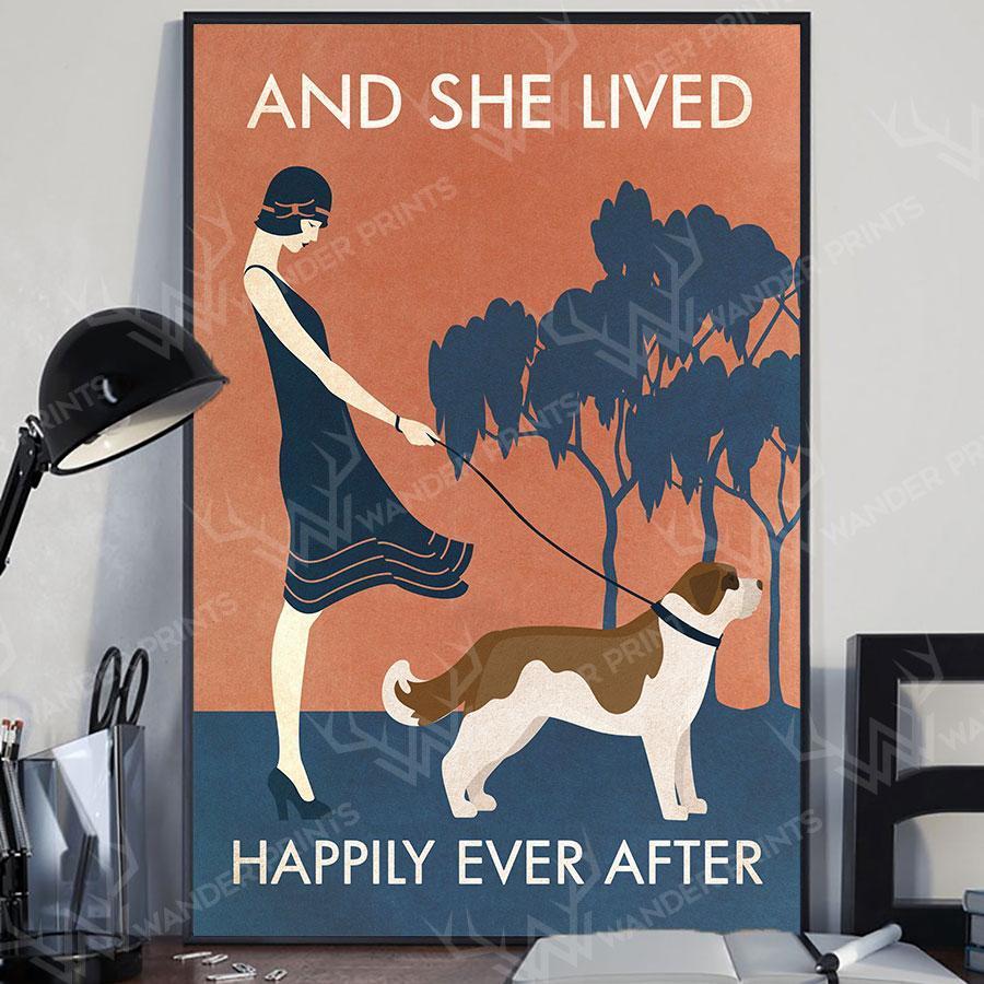 Vintage Girl She Lived Happily St. Bernard – Poster