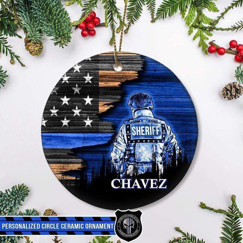 Half Flag Sheriff Suit – Ctm Thin Blue Line Christmas Circle Ornament