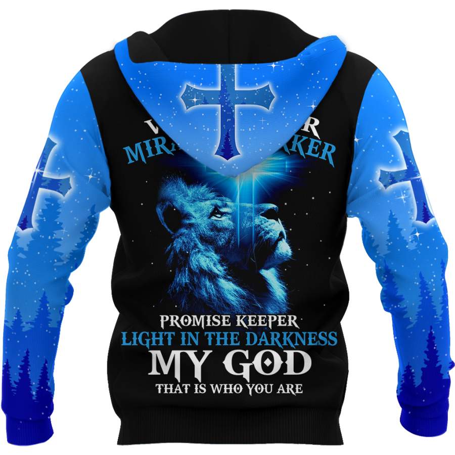 Way Maker Miracle Worker Promise Keeper Light In The Darkness Blue Lion All Over Printed Shirt