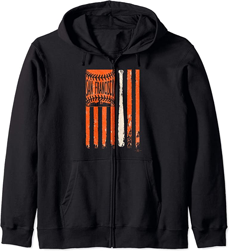 Vintage San Francisco Baseball Flag | Patriotic Baseball Zip Hoodie