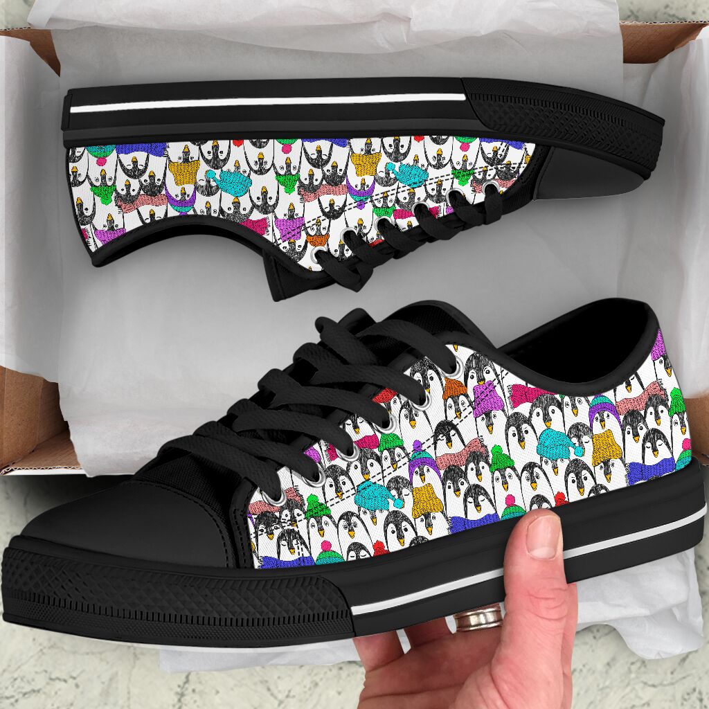 Penguins Chibi Low Top Personalized Shoes Custom Name, Text For Women, Men