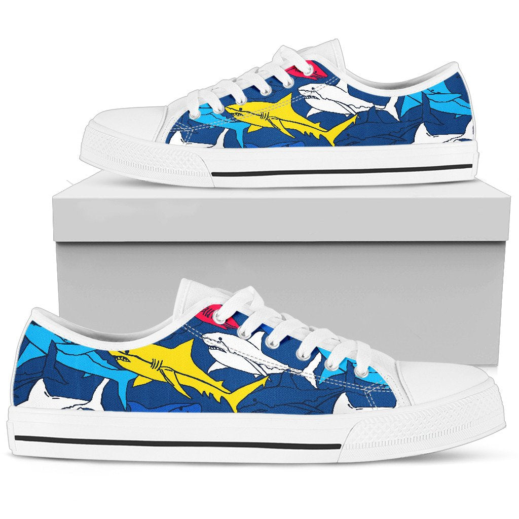 Shark Color Pattern Men Low Top Shoes