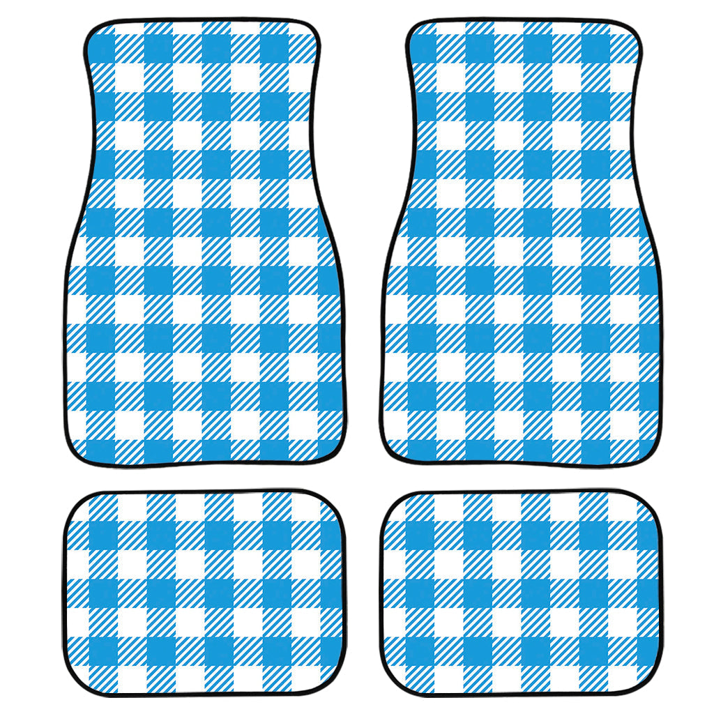 Azure Blue And White Gingham Print Front And Back Car Floor Mats, Front Car Mat