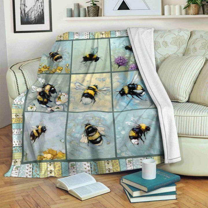 Bee Blue Sky Printed Fleece Blanket, Sherpa Blanket, Gift For Parent, Family Member, Friends Gift, Christmas Gift, Home Decor, Home Living