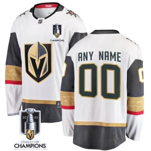 Vegas Golden Knights 2023 Stanley Cup Champions Patch Custom 00 Away Breakaway Jersey – White