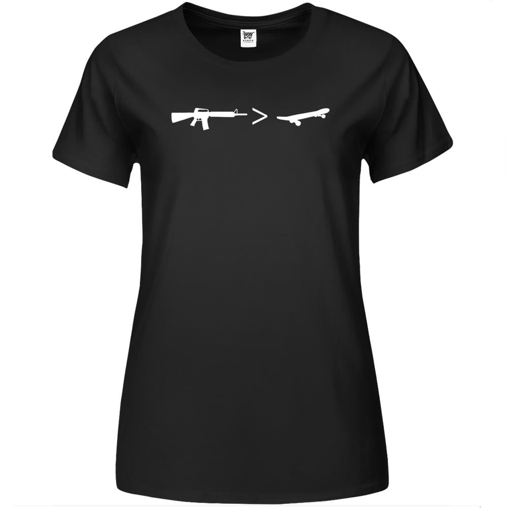 Guns Over Skateboards Freedom Self Defense Premium Womens T Shirts