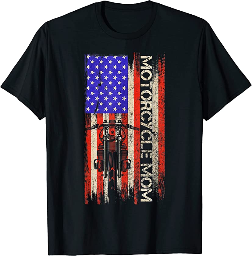 Vintage USA Flag Proud Motorcycle Dirt Bike Mom Silhouette T-Shirt