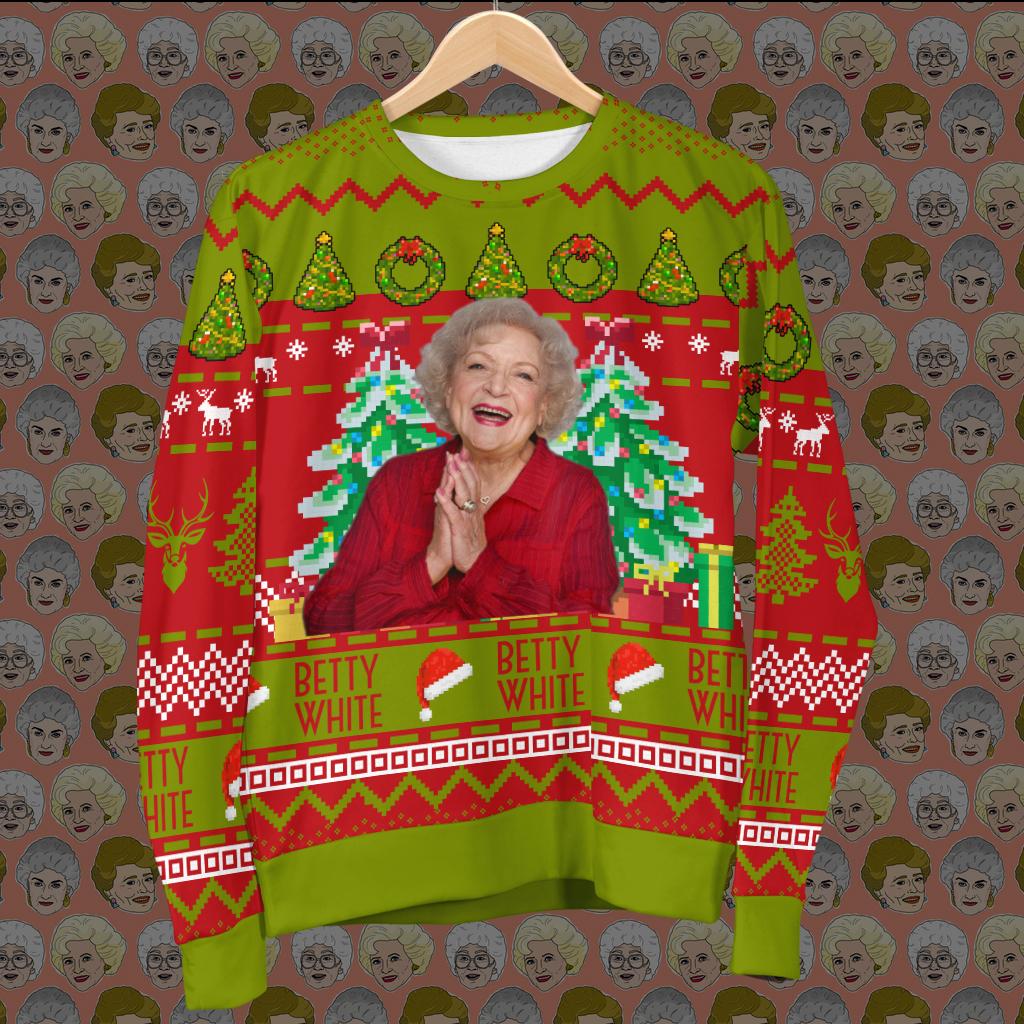 The Golden Girls American Sitcom Betty White Ugly Christmas All Over Hoodie Sweatshirt Pf161