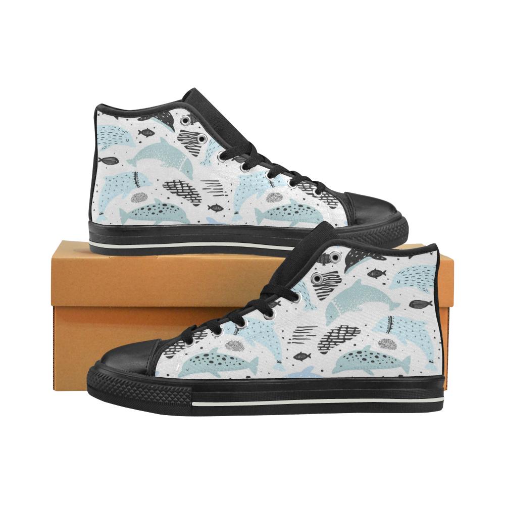 Cute dolphins Childish Style pattern Men’s High Top Shoes Black