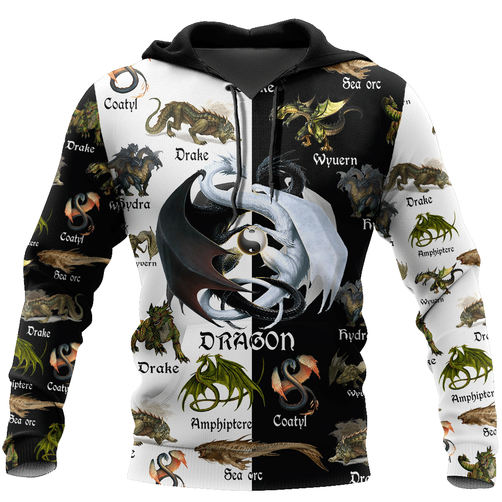 Black And White Dragon 3D Hoodie Shirt For Men And Women