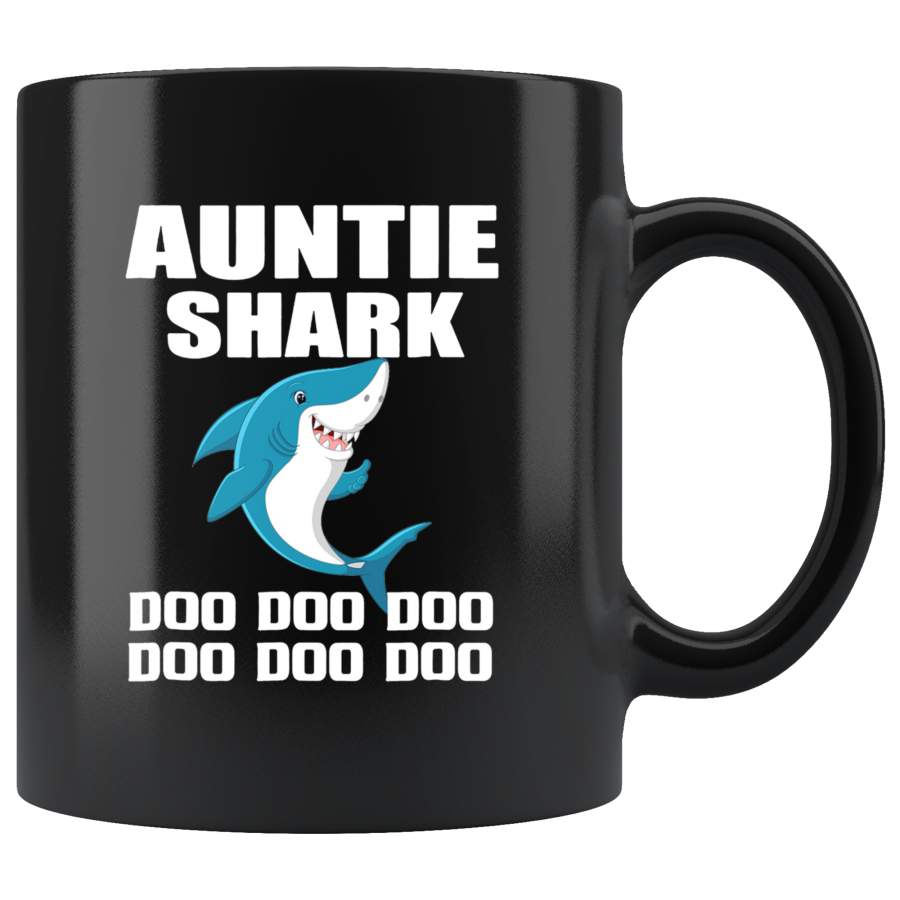 Auntie shark doo doo doo, aunt shark funny black gift coffee mugs