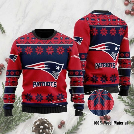 New England Patriots Red Blue Logo Gift For Fan Ugly Wool Sweater Christmas