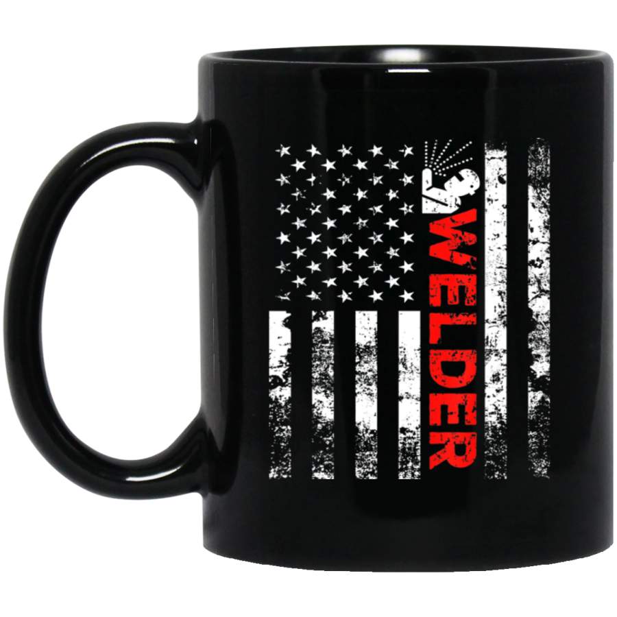 Welder Vintage USA American Flag Welding 11 oz Black Mug