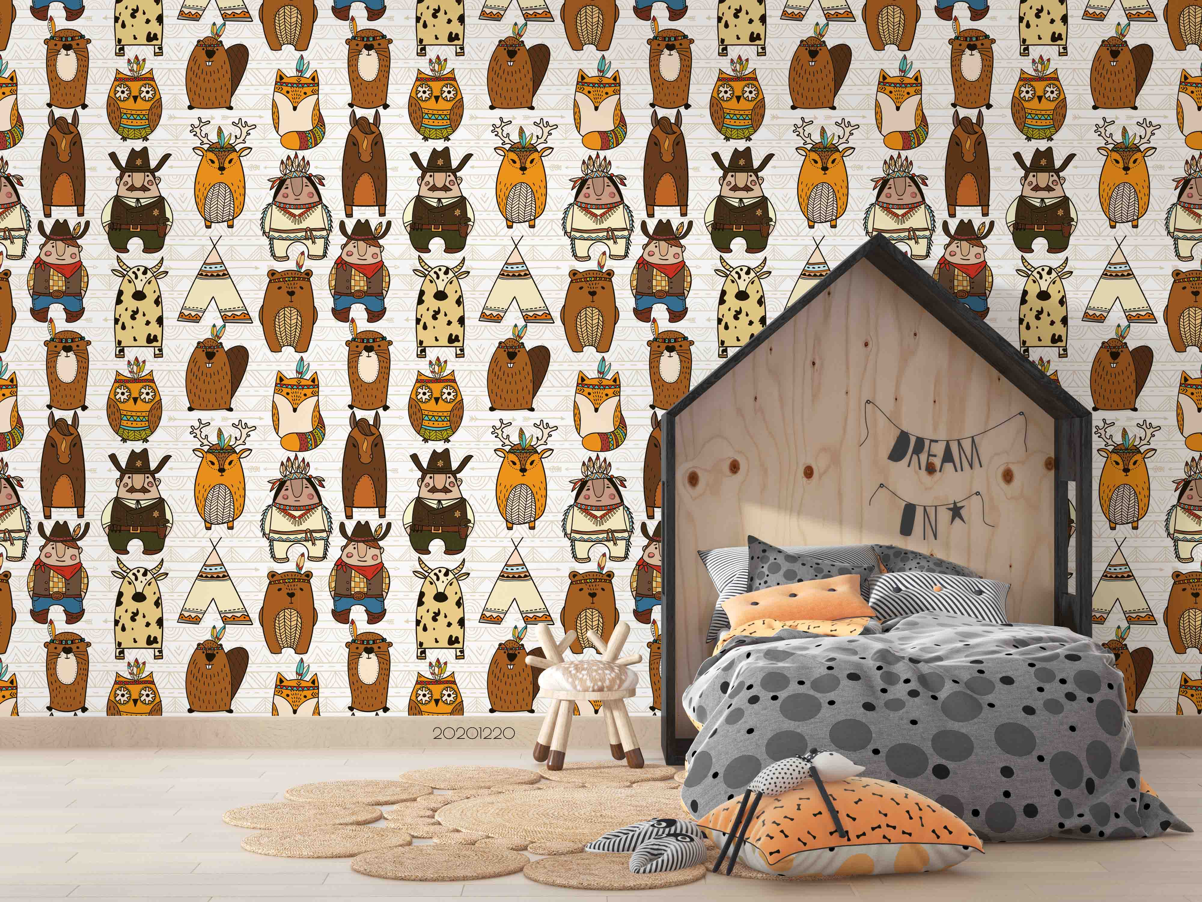 3D Hand Drawn Tribe Animal Wall Mural Wallpaper Lqh 128