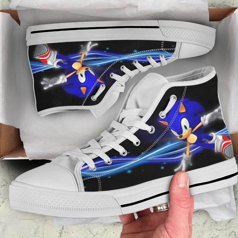 Sonic Custom Hightop Sonic The Hedgehog Custom Hedgehog Birthday Canvas Canvas Shoes White 4 High Top Shoes