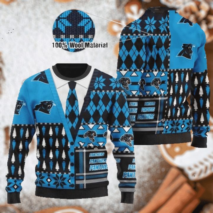 Carolina Panthers Blue Black Gift For Fan Ugly Wool Sweater Christmas V7