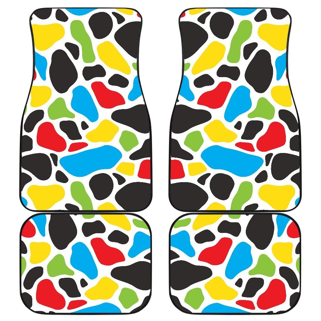 Colorful Cow Print Front And Back Car Floor Mats, Front Car Mat