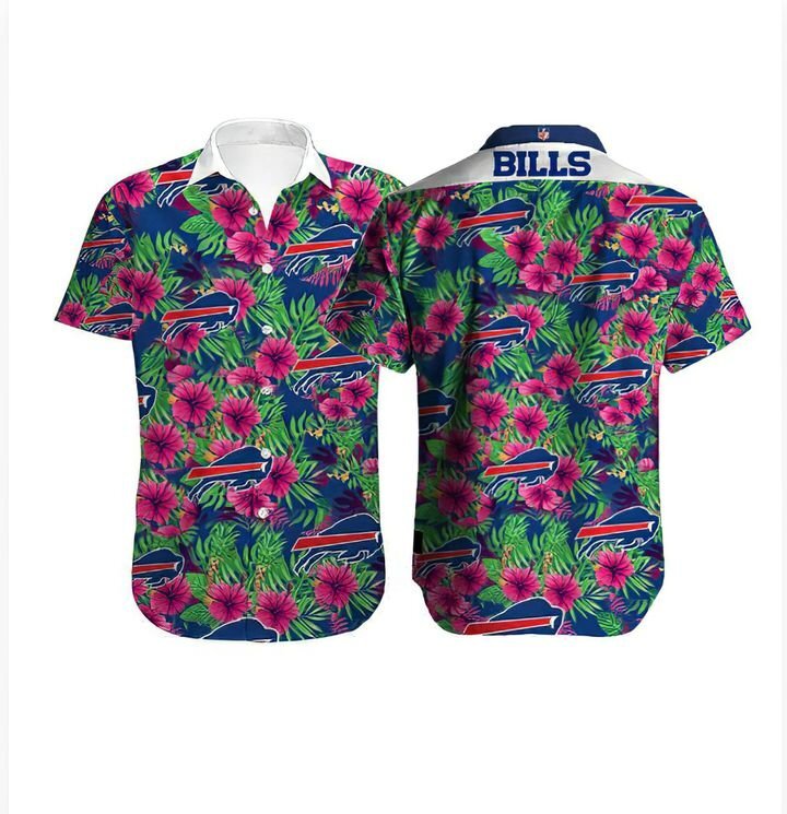 Unifinz Buffalo Bills Hawaiian Shirt Buffalo Bills Hibiscus Flowers Pink Blue Hawaii Shirt Buffalo Bills Aloha Shirt 2022