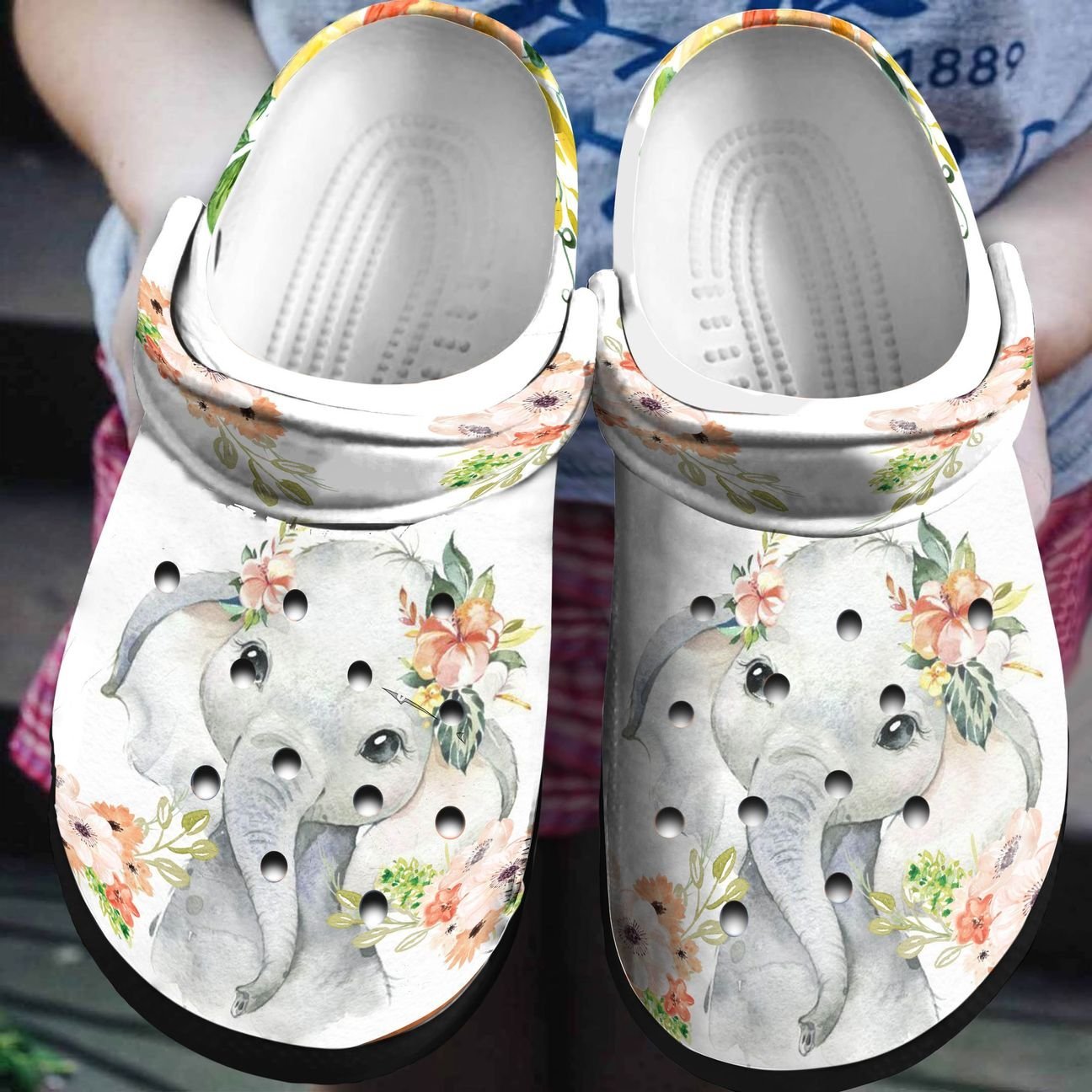 Floral Elephant Personalized Clog, Custom Name, Text, Color, Number Fashion Style For Women, Men, Kid, Print 3D