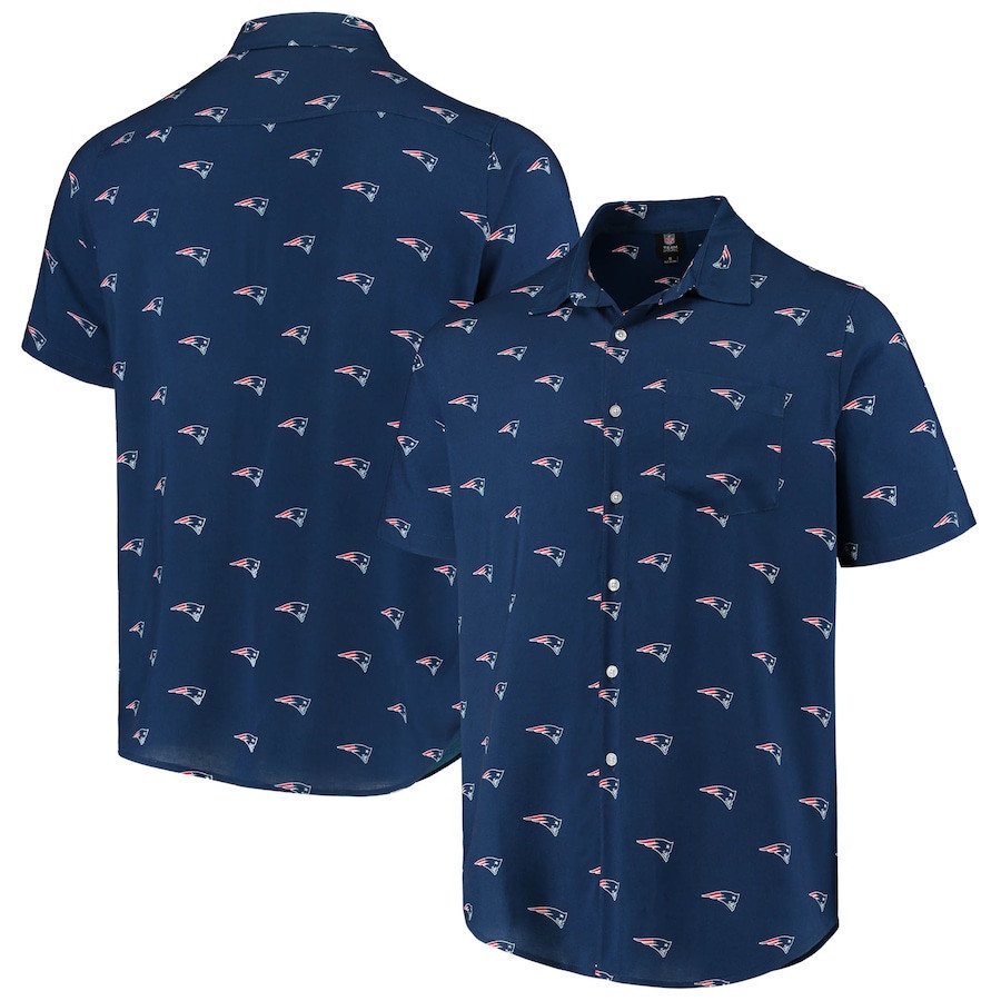 New England Patriots Navy Mini Print Logo Woven Hawaii Shirt Ha49214