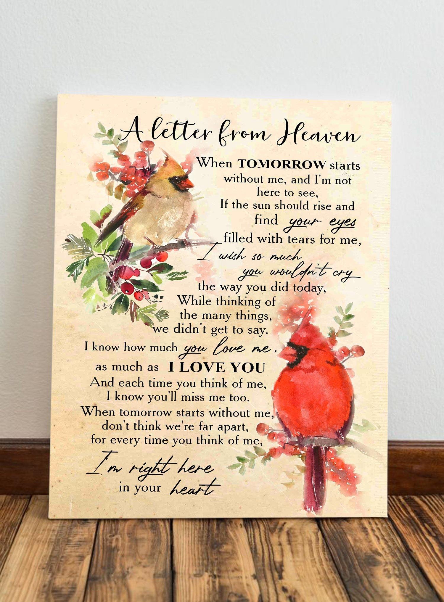 A Letter From Heaven Cardinal Bird Gift For Family Home Decor Wall Art Canvas Memorial Home Decor