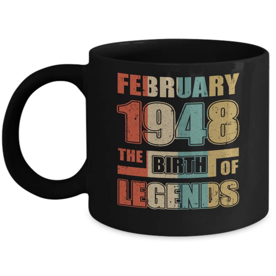 Vintage Retro February 1948 Birth Of Legends 72th Birthday Mug