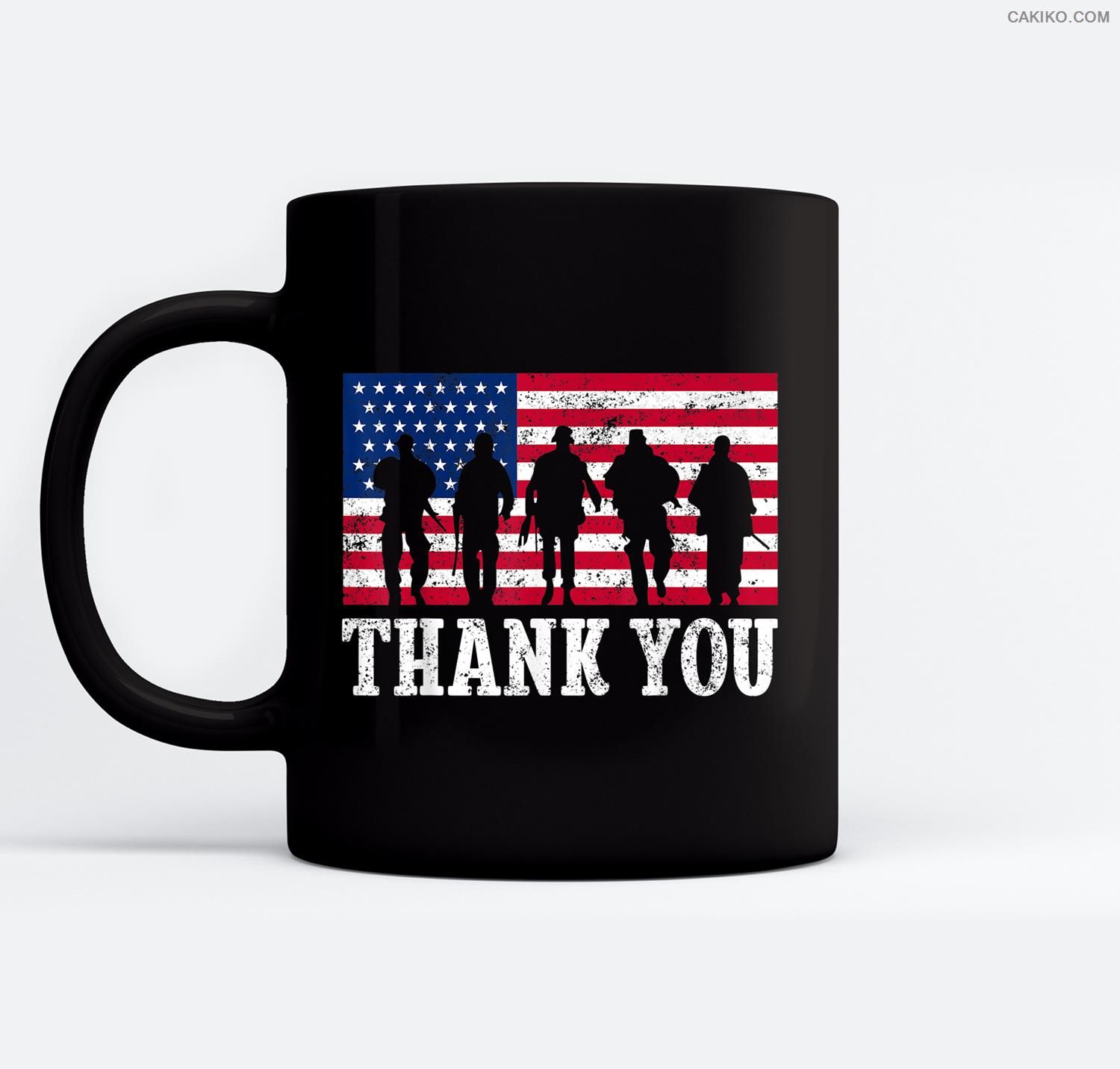 Patriotic American Flag Thank You Men Women Girls Boys Kids Ceramic Coffee Black Mugs