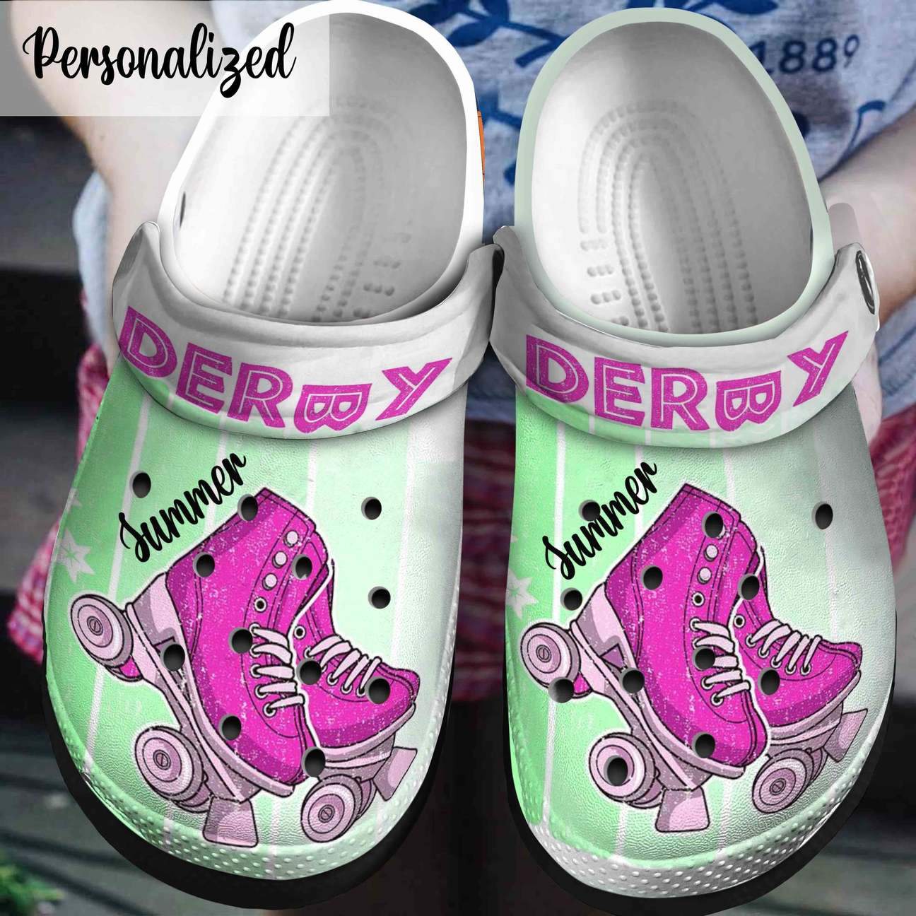 Roller Derby Personalized Clog, Custom Name, Text, Color, Number Fashion Style For Women, Men, Kid, Print 3D Derby Lovers