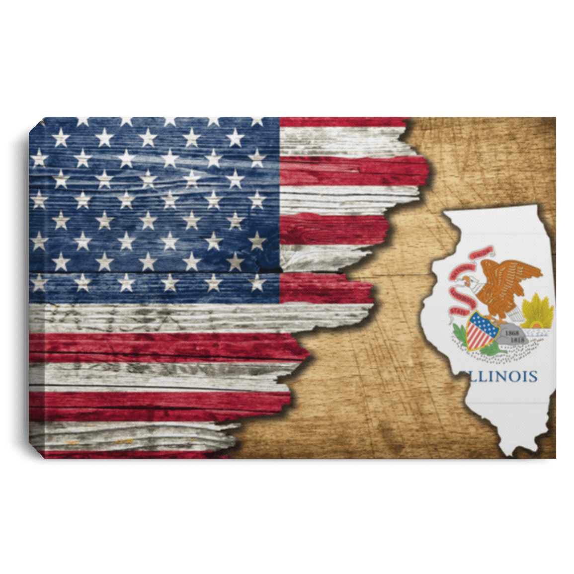 United States/Illinois Flag Ripped Effect 24X16 Inches  Landscape Canvas .75In Frame