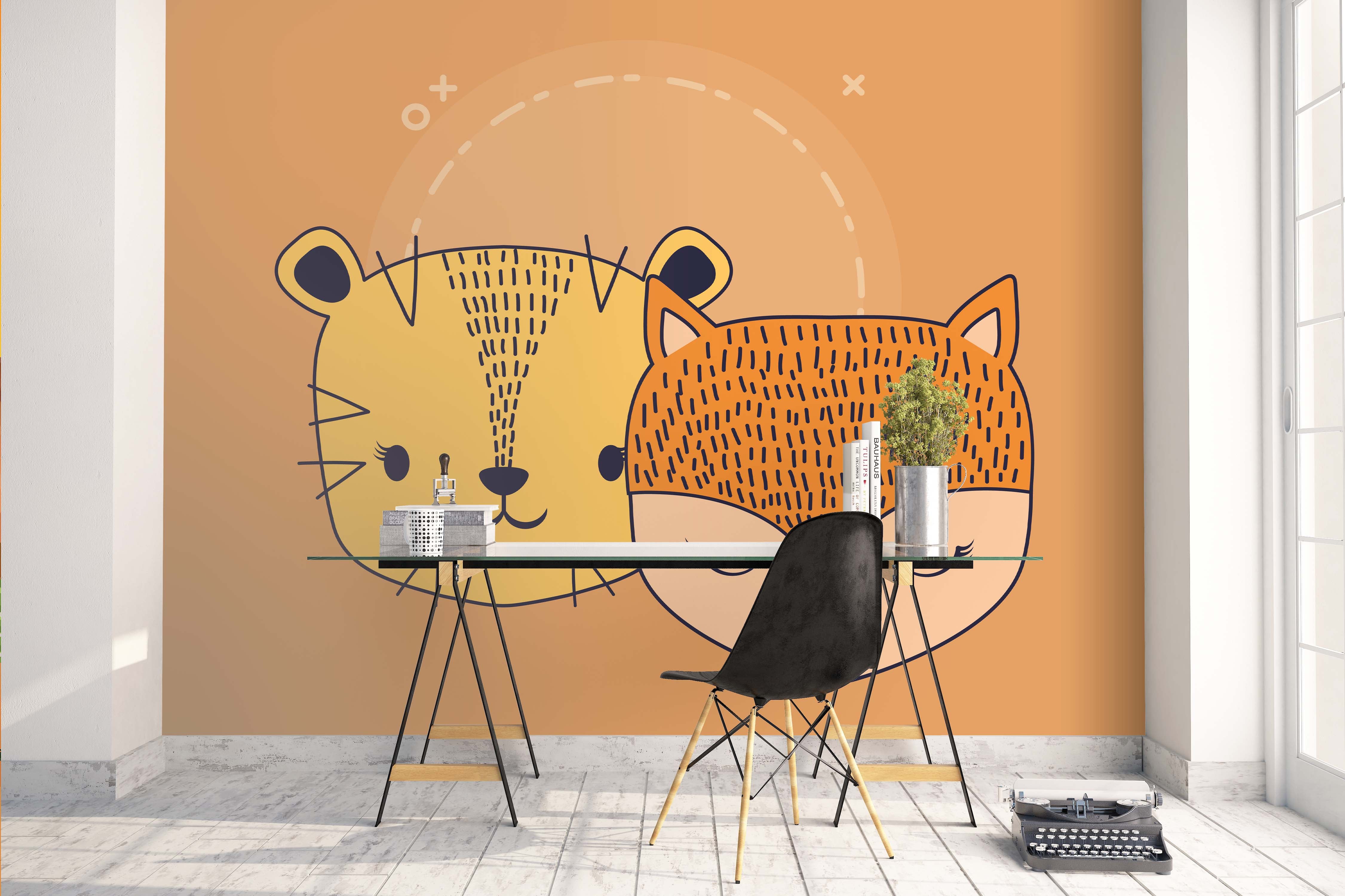 3D Cartoon Orange Fox Tiger Wall Mural Wallpaper 62